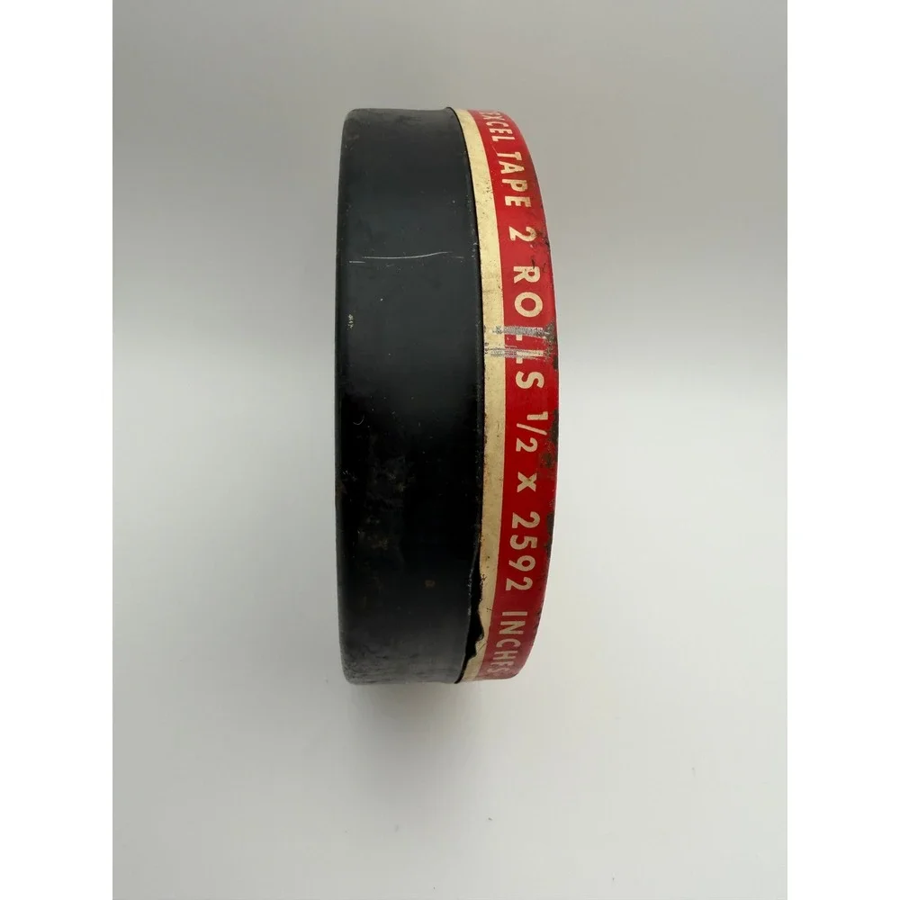 Vintage Texcel Cellophane Tape Tin Industrial Tape Corp New Brunswick Red Black